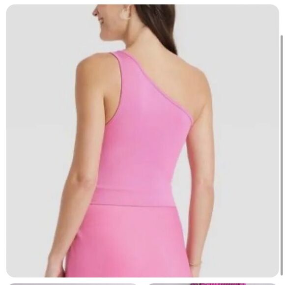 NWT A New Day XS Off The Shoulder Cerise Pink Asymmetrical Tank Top Ribbed - Picture 2 of 7